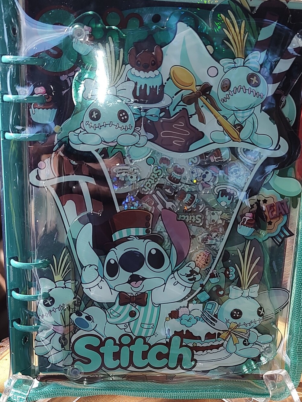 Stitch A5 Acrylic Shaker Notebook with Teal And Chocolate Accents
